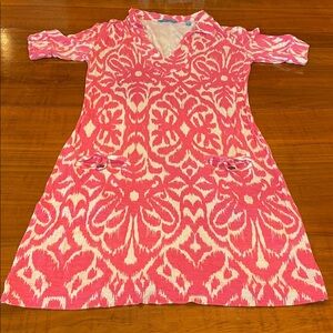 Tori Richard Pink and White Ikat Shift Dress sz S